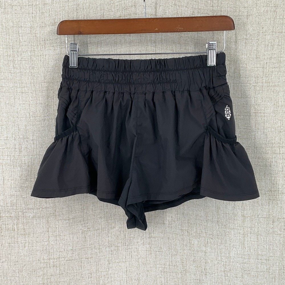 FP Movement Get Your Flirt On Shorts Womens Size S Black Ruffle Smocked Athletic
